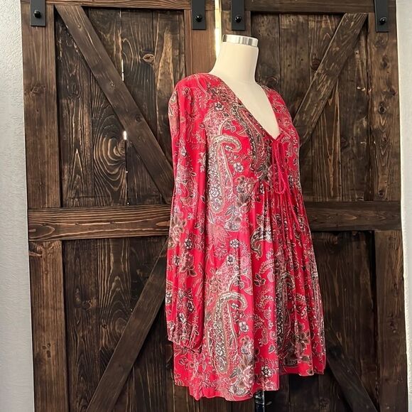 Free People Rain or Shine Printed Dress in Poppy Combo w/pockets - Picture 7 of 11